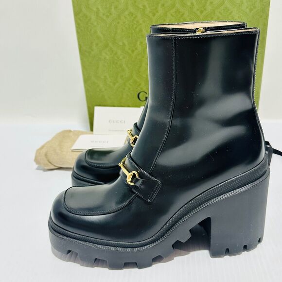 NIB Gucci Horsebit Ankle Boots EU 38 US 8 Black Leather Platform Bootie $1,590 - Picture 8 of 15
